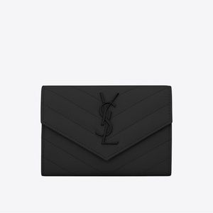 YSLCASSANDRE MATELASSÉ SMALL ENVELOPE WALLET IN GRAIN DE POUDRE EMBOSSED LEATHER